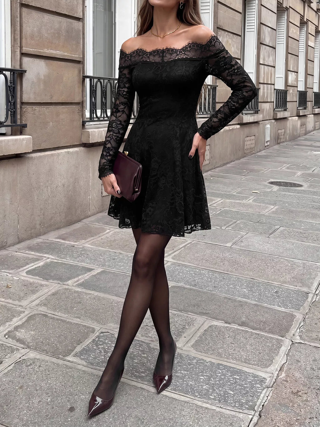 YSONA Lace Off Shoulder Mini Dress — back view | Women's Dress | Shop YSONA