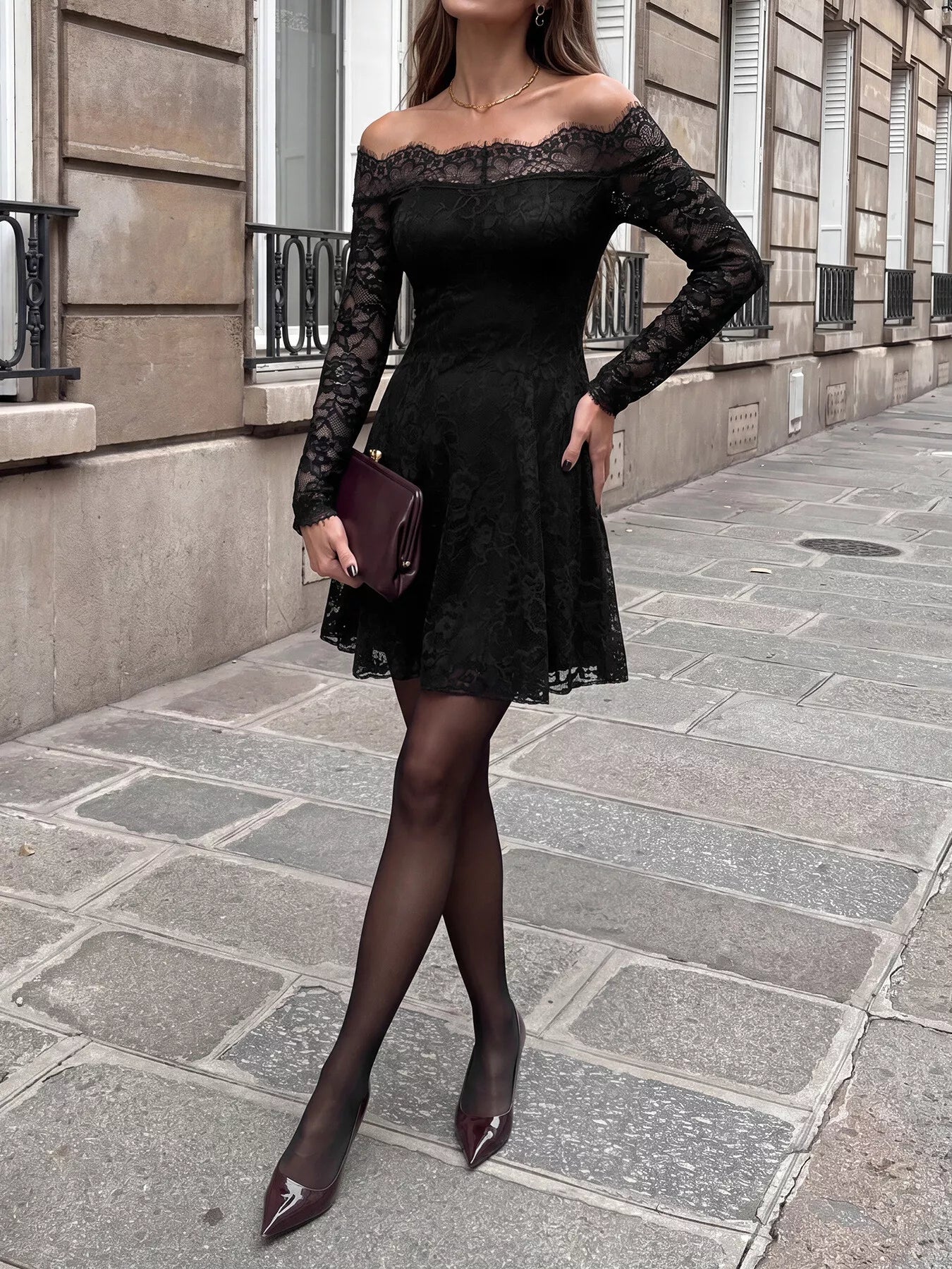 YSONA Lace Off Shoulder Mini Dress — back view | Women's Dress | Shop YSONA