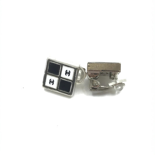 Chanel Coco Mark Earrings Black/White/Silver - YSONA