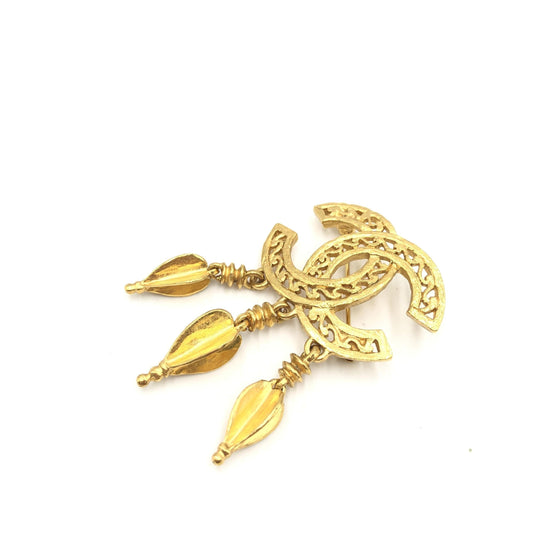 Chanel Gold Plated CC Logo Brooch - YSONA