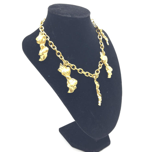 Chanel Gold Plated Chain Necklace With Bow Charms - YSONA