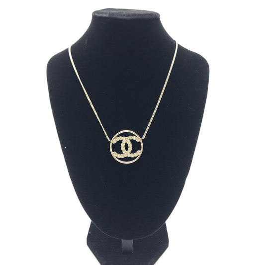 Chanel Gold Tone CC Circle Pendant Necklace - YSONA