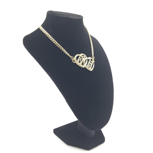 Chanel Gold Tone Heart Choker Necklace With Logo - YSONA