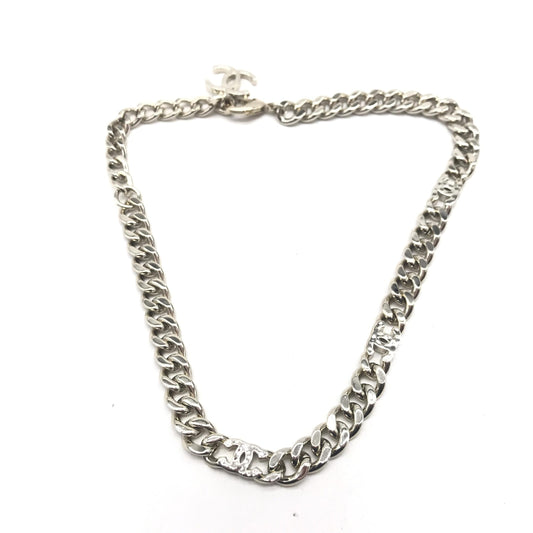 Chanel Silver Tone Curb Chain Link Necklace - YSONA