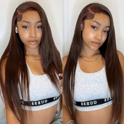 Chocolate Brown #4 Straight 13x6 Lace Frontal Wig – 34 Inch Pre-Plucked 13x4 Colored