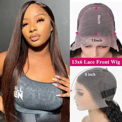 Chocolate Brown #4 Straight 13x6 Lace Frontal Wig – 34 Inch Pre-Plucked 13x4 Colored