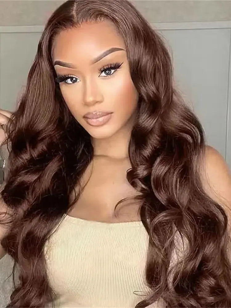 Chocolate Brown Body Wave 13x4 HD Lace Front Wig – Pre-Plucked Glueless 200%, 36–38 Inch