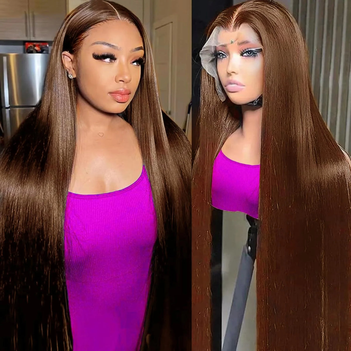 Chocolate Brown Raw Indian Straight 13x4 HD Lace Front Wig – 46 Inch Premium Colored