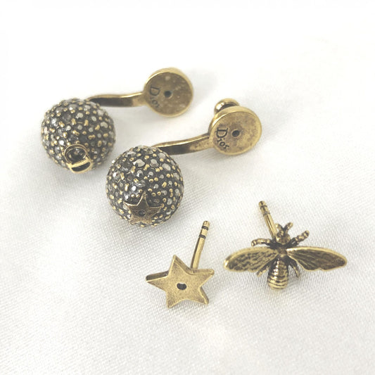 Christian Dior Crystal Embellished Metal Bee Earrings - YSONA