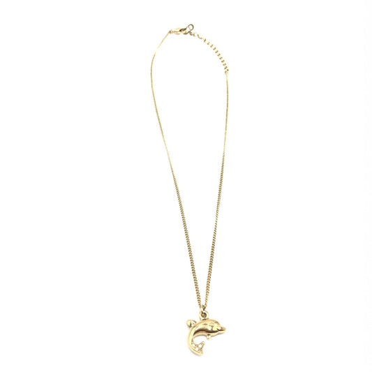 Christian Dior Dolphin Motif Rhinestone Gold Plated Necklace - YSONA