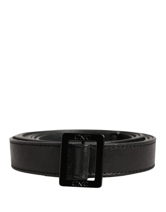 Costume National Black Leather Square Metal Buckle Waist Belt - YSONA