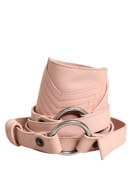 Costume National Light Pink Leather Wide Waist Round Buckle Belt - YSONA