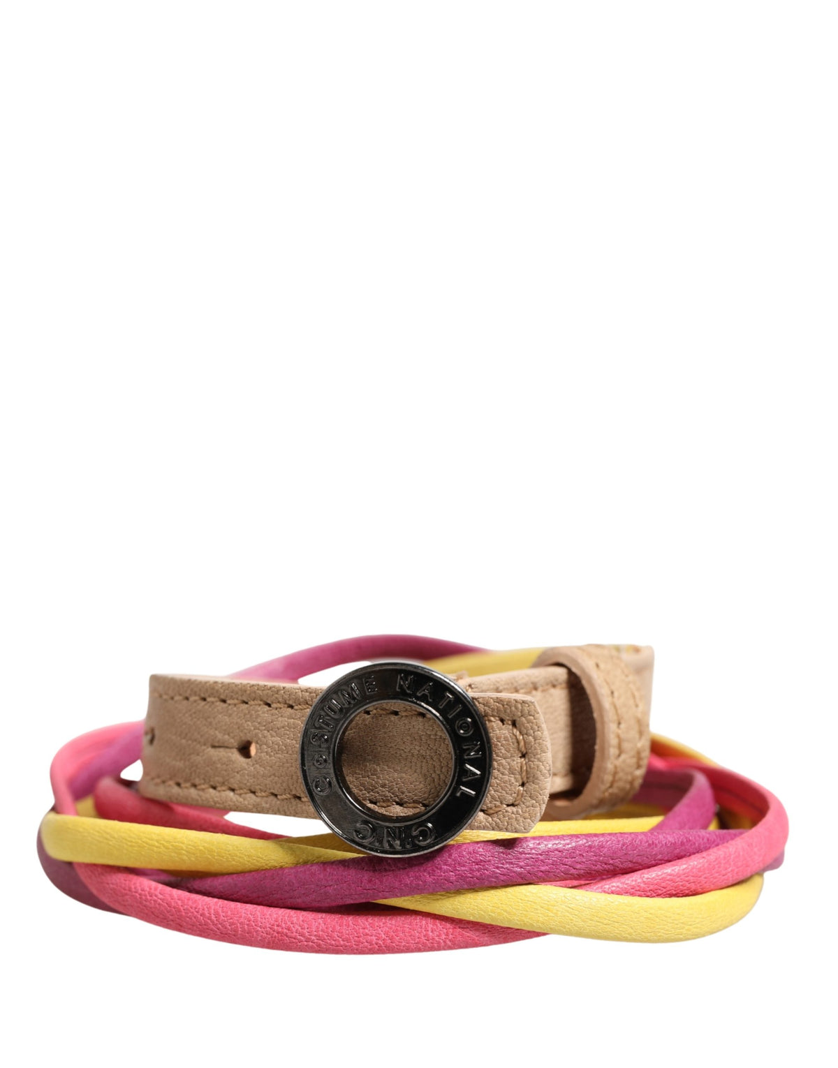 Costume National Multicolor Twisted Leather Circle Buckle Belt - YSONA