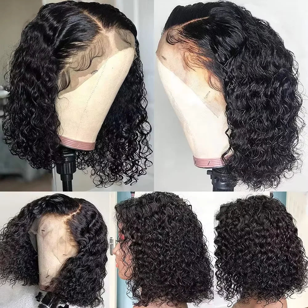 Curly Short Bob 13x4 Lace Frontal Wig – Deep Wave HD Transparent, Pre-Plucked 200%
