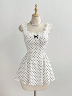 YSONA Polka Dot Lace Trim Mini Dress — side view | Women's Dress | Shop YSONA