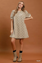 YSONA Umgee Floral Textured Puff Sleeve Mini Dress — detail view | Women's Dress | Shop YSONA