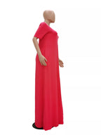 YSONA Full Size Solid Color Short Sleeve Maxi Dress Plus Size — model wearing | Women's Dress