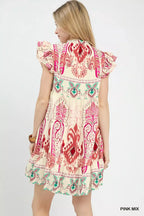 YSONA Umgee Mix Ruffle Sleeve Boho Print Dress — side view | Women's Dress | Shop YSONA