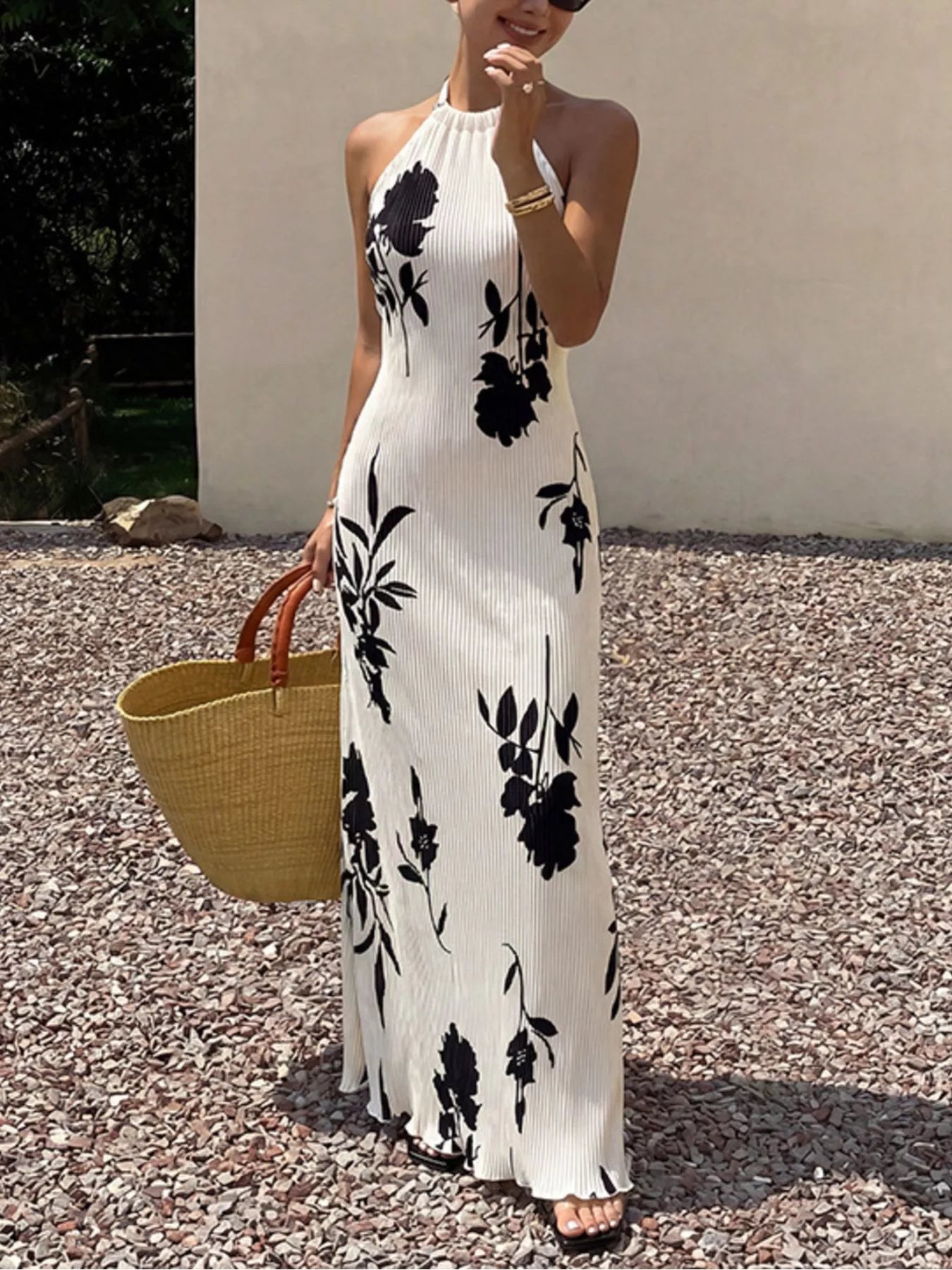 YSONA Floral Print Halter Neck Maxi Dress — back view | Women's Dress | Shop YSONA