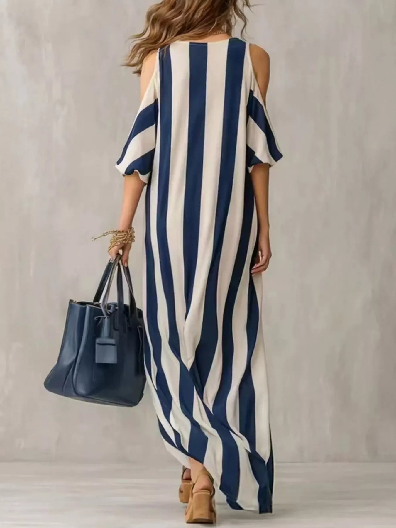 YSONA Striped Cold Shoulder Maxi Dress — back view | Women's Dress | Shop YSONA