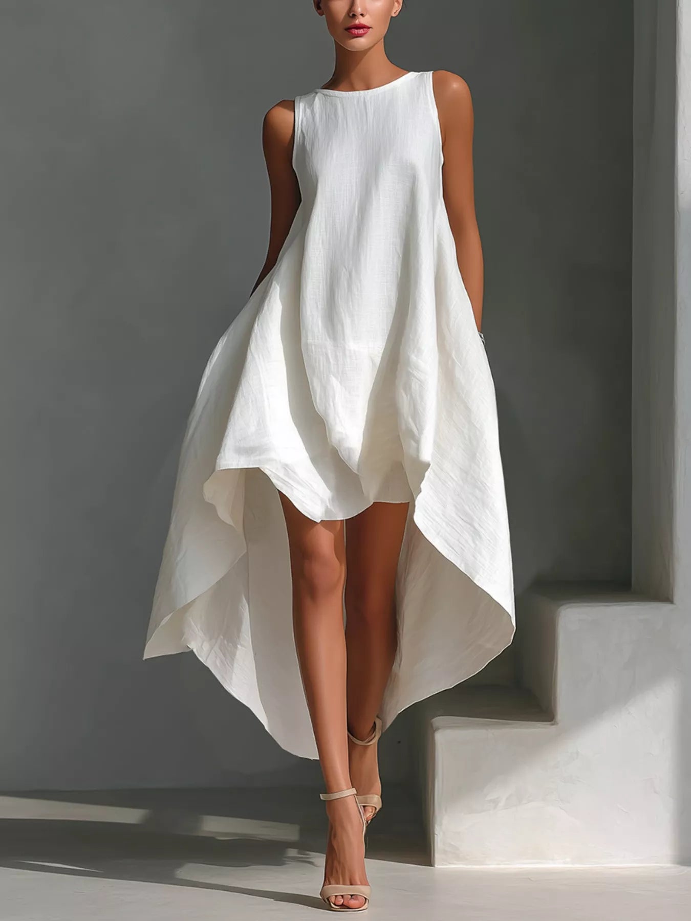 YSONA High-Low Round Neck Sleeveless Dress — front view | Women's Dress | Shop YSONA