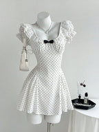 YSONA Lace Detail Polka Dot Mini Dress — front view | Women's Dress | Shop YSONA