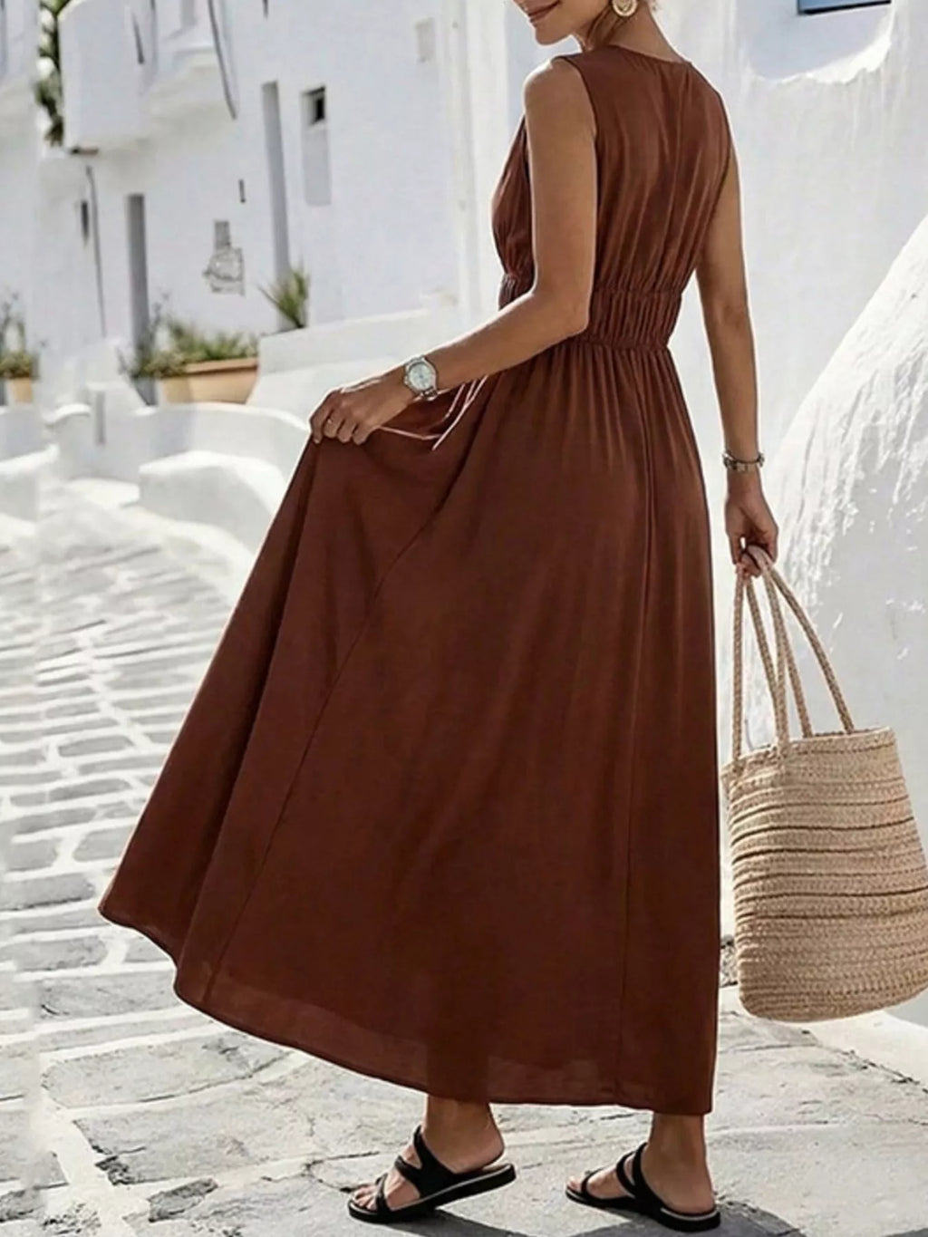 YSONA V-Neck Sleeveless Maxi Dress — close-up view | Women's Dress | Shop YSONA