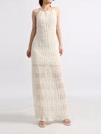 YSONA Backless Halter Neck Ruched Maxi Dress — back view | Women's Dress | Shop YSONA