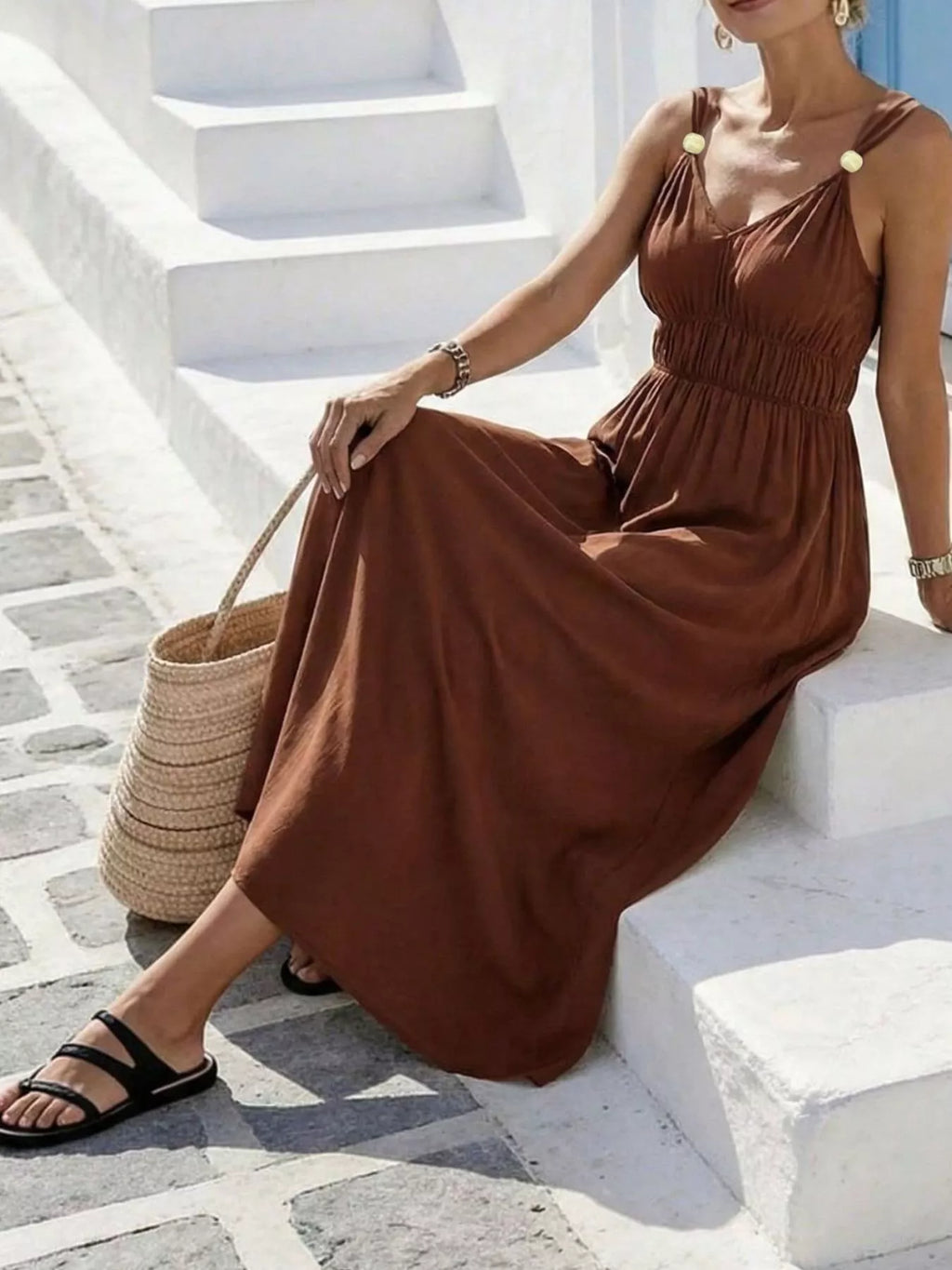 YSONA V-Neck Sleeveless Maxi Dress — detail view | Women's Dress | Shop YSONA