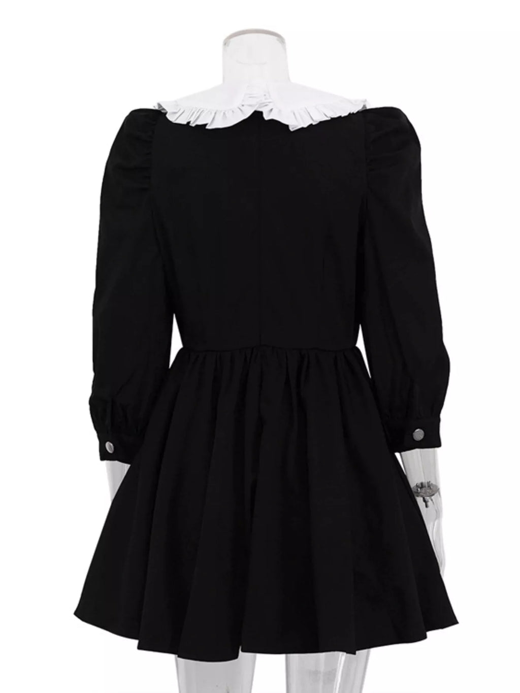 YSONA Puff Sleeve Contrast Collar Dress — detail view | Women's Dress | Shop YSONA