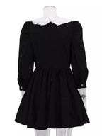 YSONA Puff Sleeve Contrast Collar Dress — detail view | Women's Dress | Shop YSONA