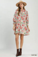 YSONA Umgee Mix Floral Print Smocked Cuff Mini Dress — model wearing | Women's Dress | Shop YSONA