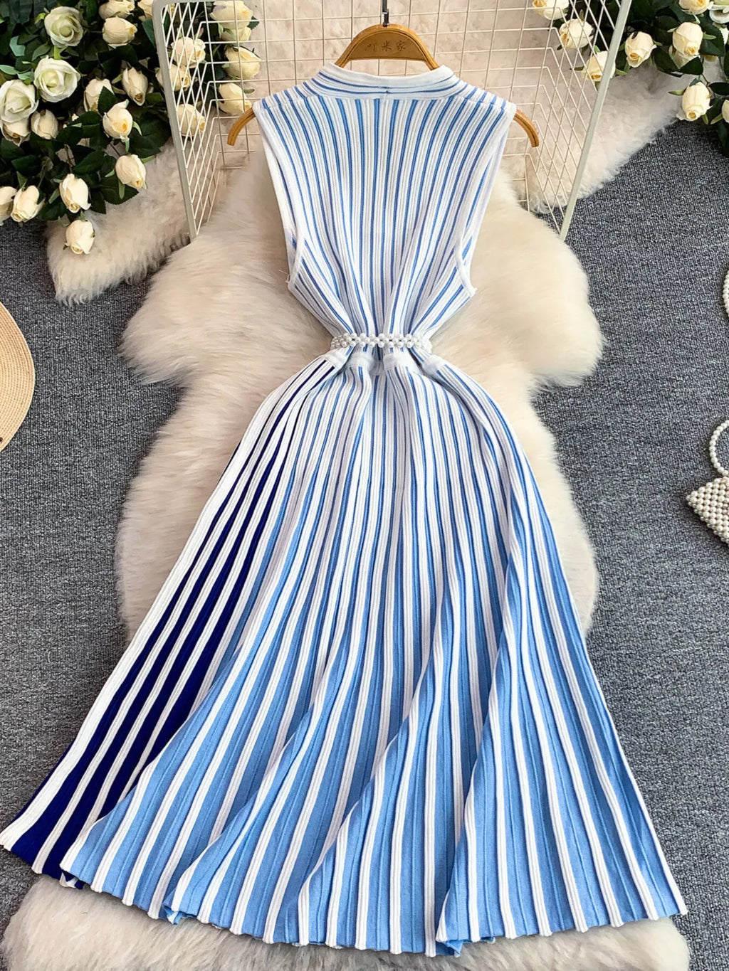 YSONA Striped Sleeveless Midi Dress — back view | Women's Dress | Shop YSONA