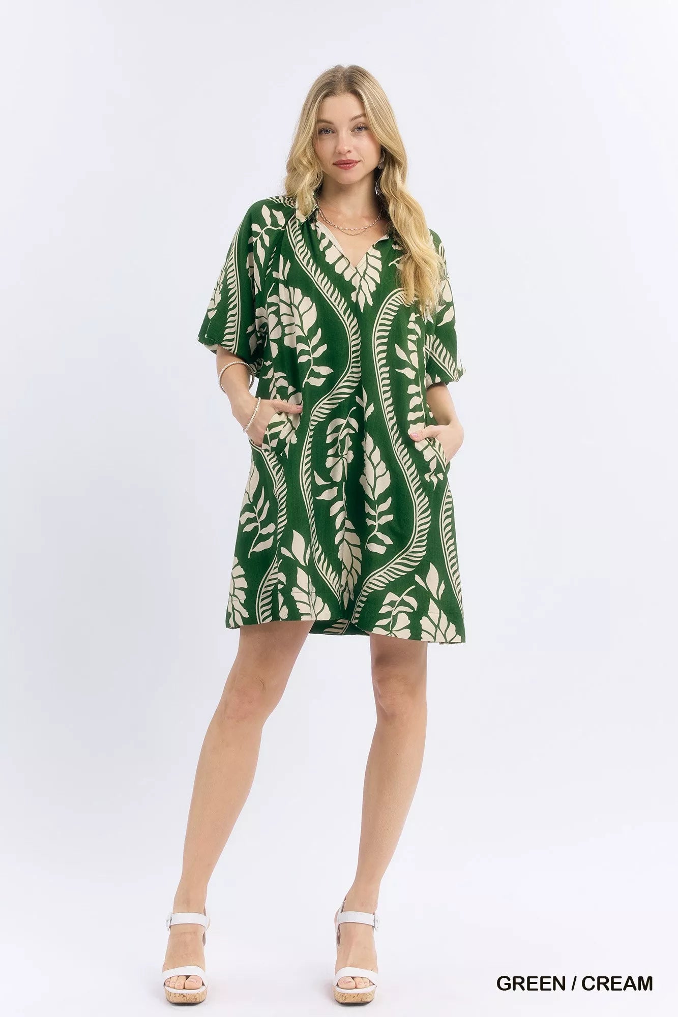 YSONA Umgee Leafy Ogee Print Mini Dress — detail view | Women's Dress | Shop YSONA