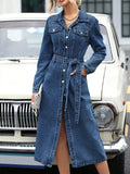 YSONA Belted Long Sleeve Denim Dress — front view | Women's Dress | Shop YSONA