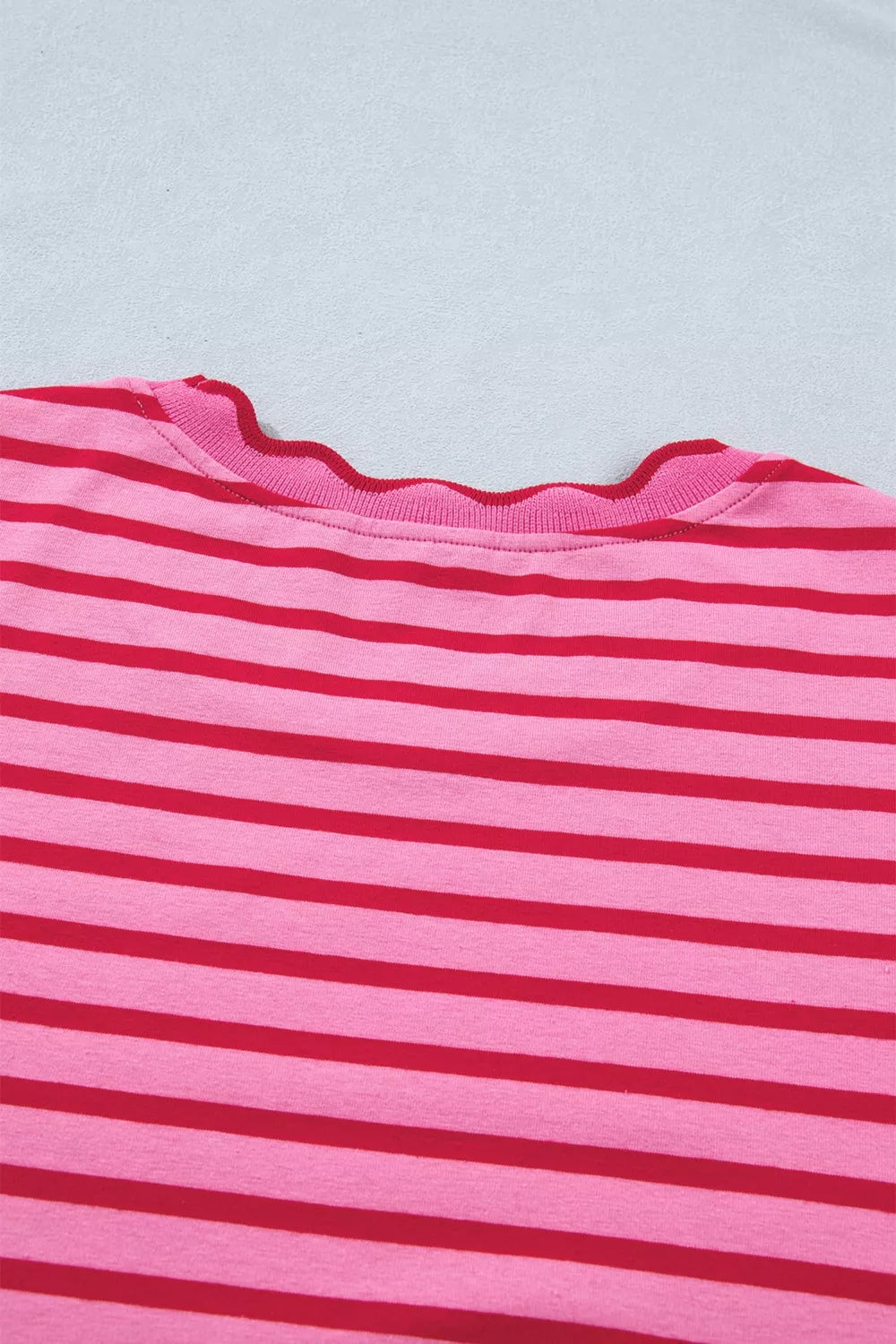 YSONA Stripe Striped Scalloped Trim Side Slit Maxi Tee Dress — fabric detail | Women's Dress