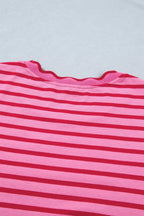 YSONA Stripe Striped Scalloped Trim Side Slit Maxi Tee Dress — fabric detail | Women's Dress