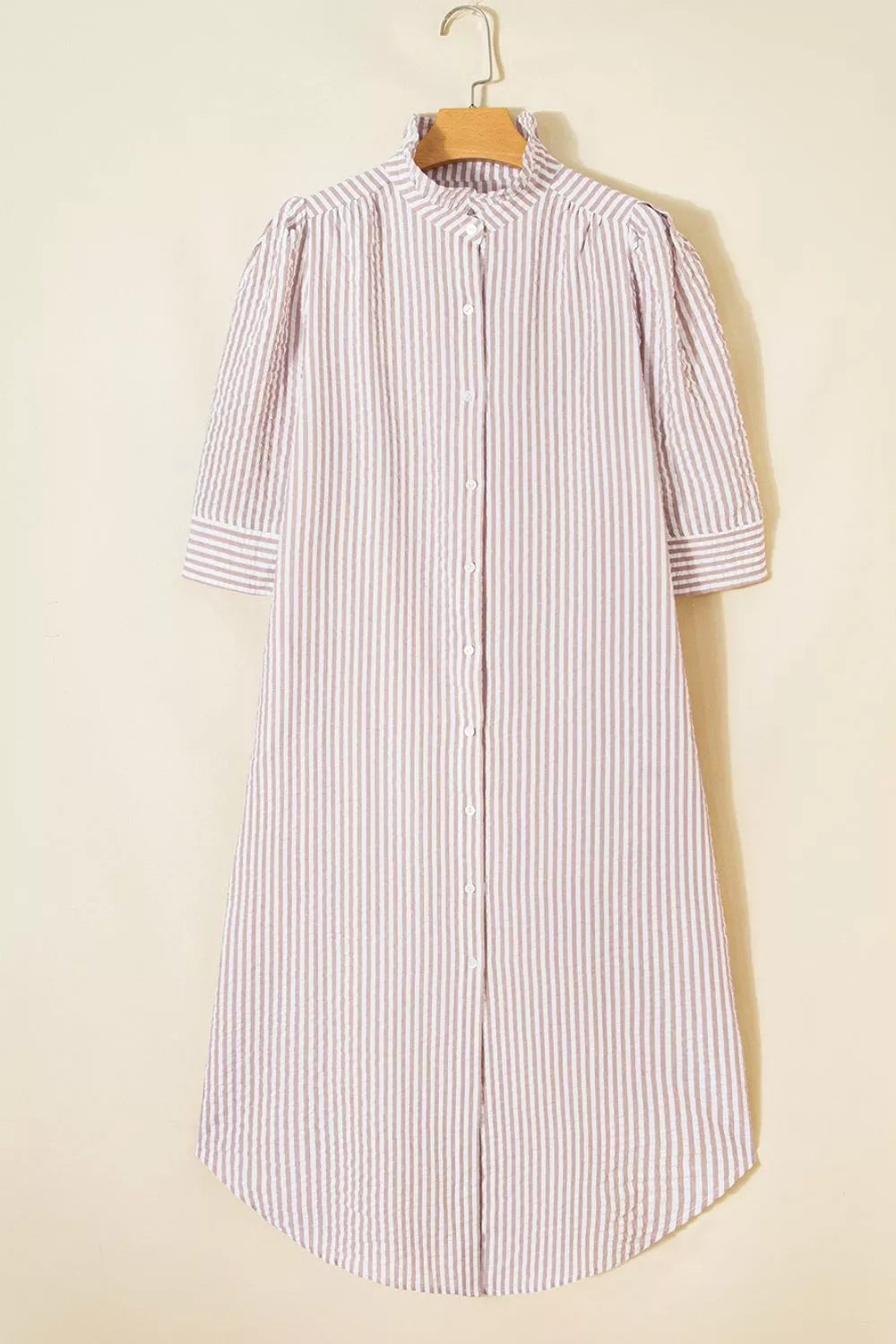 YSONA Stripe Frilled Collar Half Sleeve Shirt Dress — styling view | Women's Dress | Shop YSONA