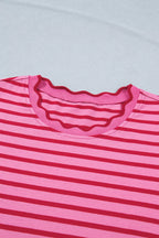 YSONA Stripe Striped Scalloped Trim Side Slit Maxi Tee Dress — styling view | Women's Dress