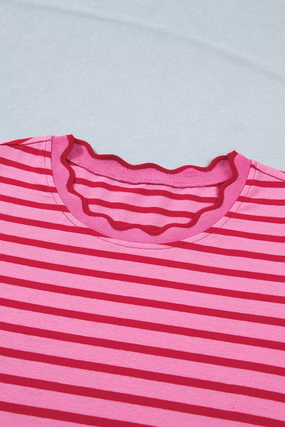 YSONA Stripe Striped Scalloped Trim Side Slit Maxi Tee Dress — styling view | Women's Dress