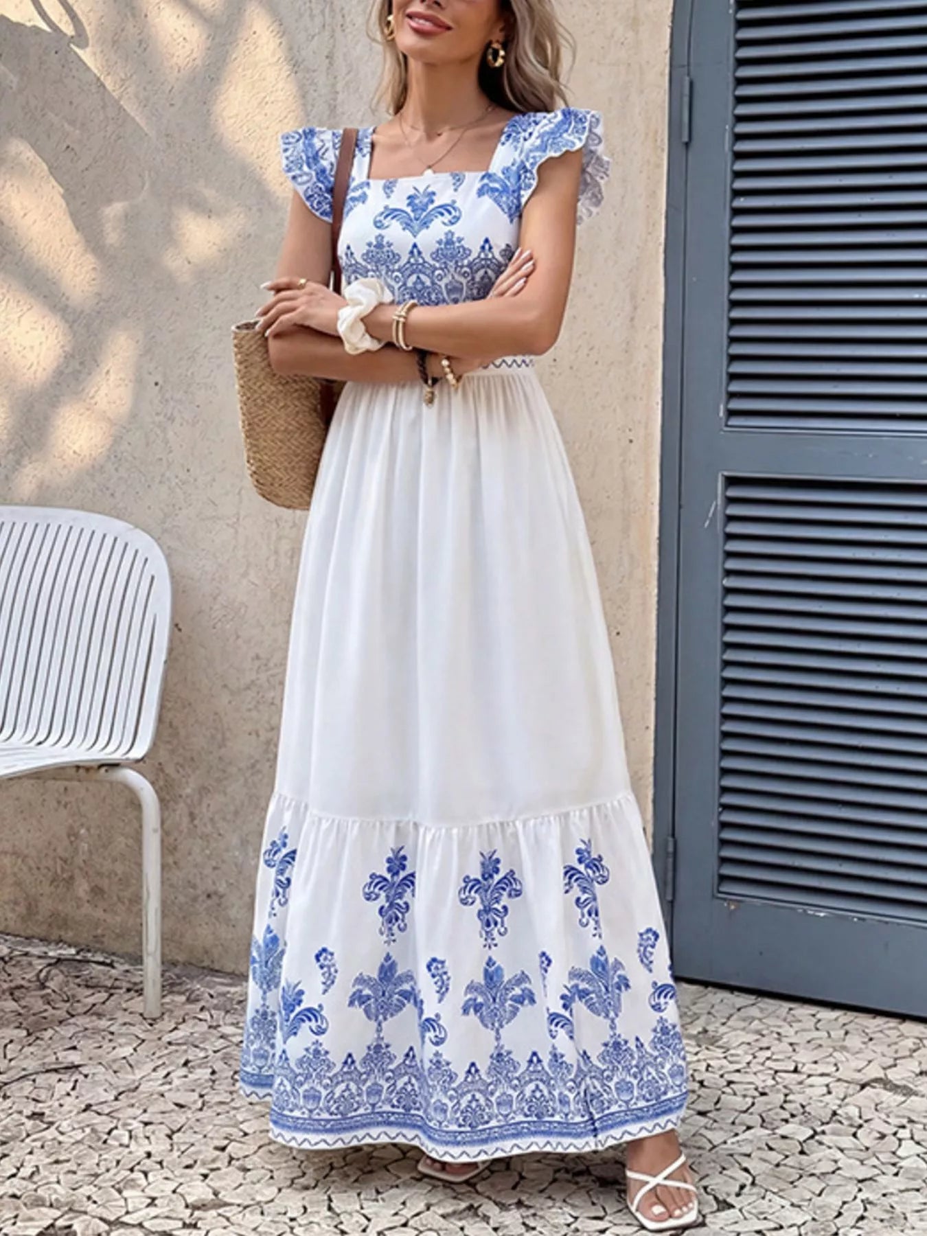 YSONA Printed Square Neck Maxi Dress — side view | Women's Dress | Shop YSONA