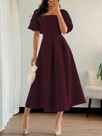 YSONA Square Neck Flutter Sleeve Midi Dress — back view | Women's Dress | Shop YSONA