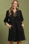 YSONA Umgee V-Neck Shift Dress with Contrast Trim — front view | Women's Dress | Shop YSONA