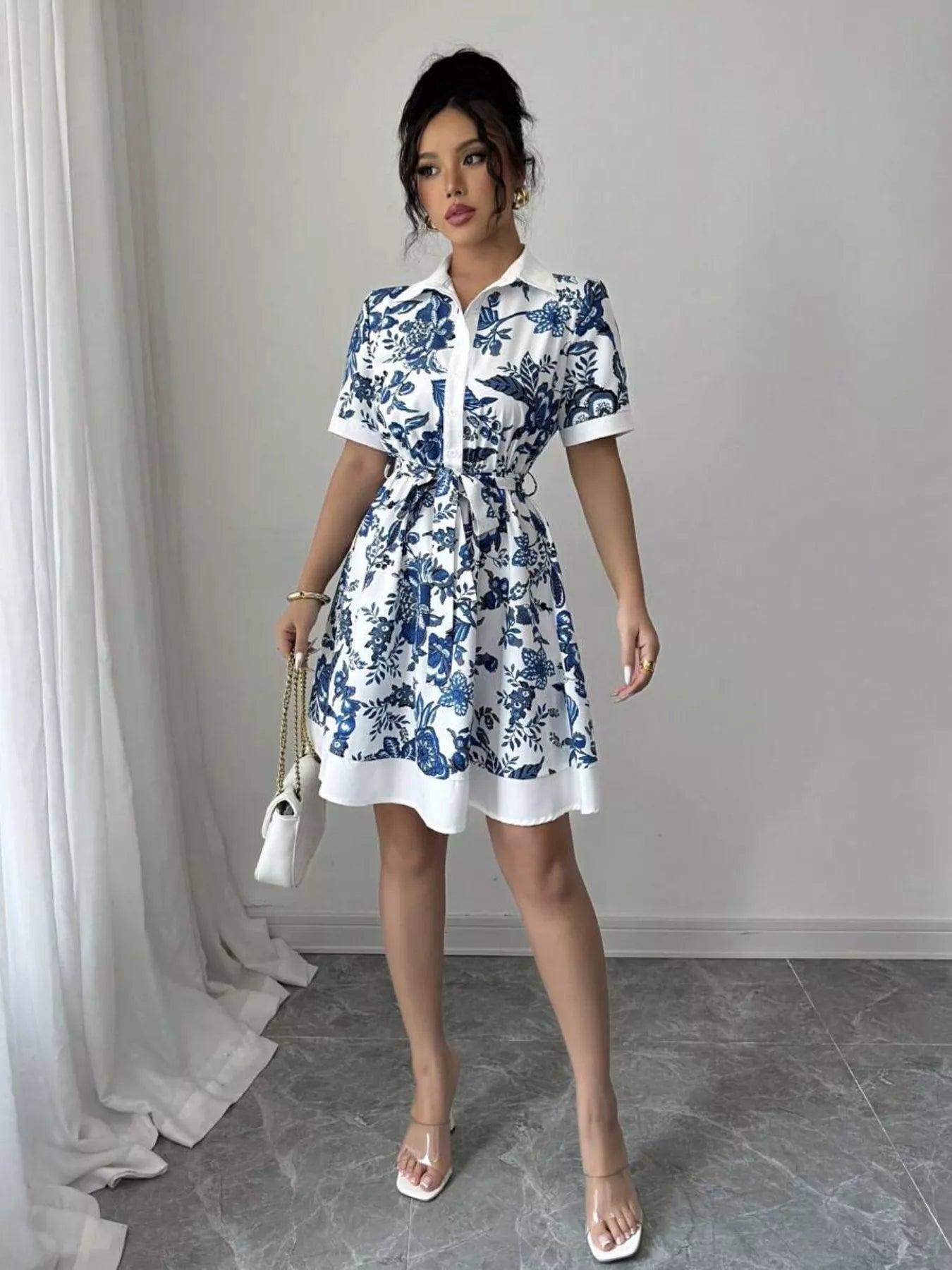 YSONA Printed Button Front Mini Dress — detail view | Women's Dress | Shop YSONA