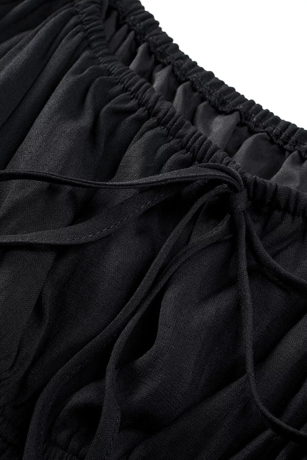 YSONA Solid Color Long Sleeve Shirred Drawstring Ruffle Mini Dress — fabric detail | Women's Dress
