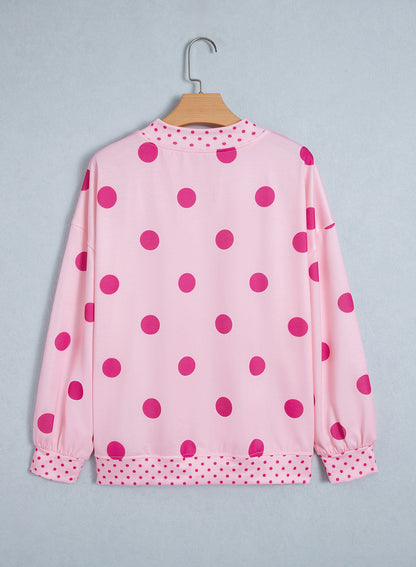 Brown Polka Dot Print Contrast Detail Oversized Tunic Sweatshirt