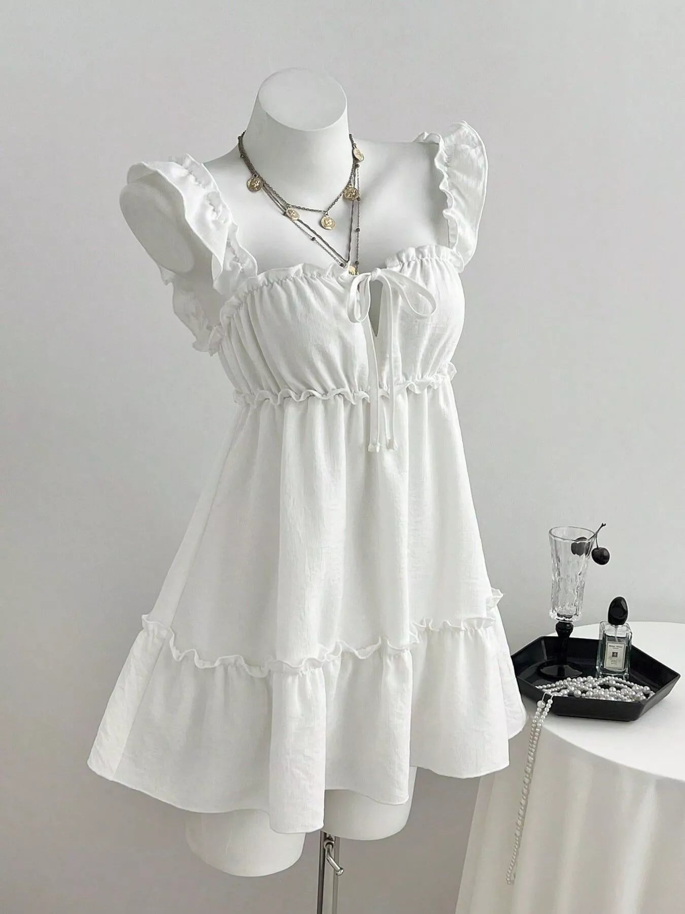 YSONA Frill Tie Front Mini Dress — detail view | Women's Dress | Shop YSONA