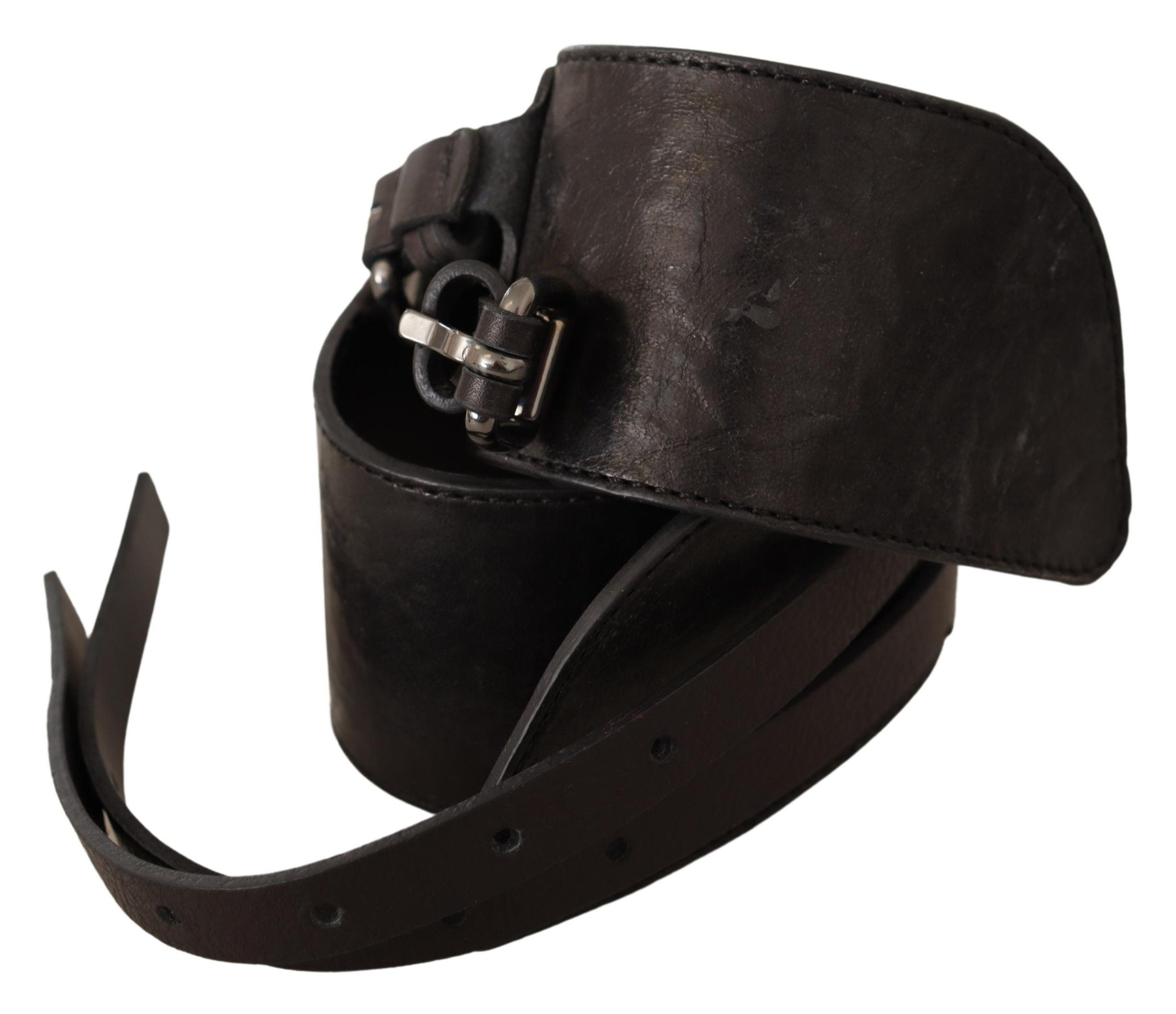 Costume National Dark Brown Leather Double Buckle Belt - YSONA