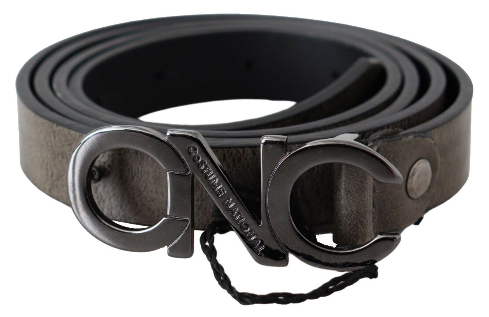 Costume National Dark Brown Leather Letter Logo Buckle Belt - YSONA