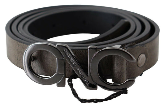 Costume National Dark Brown Leather Letter Logo Buckle Belt - YSONA